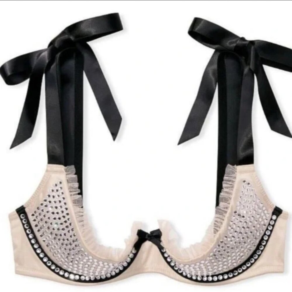 NWT 36C Victoria’s Secret Dream Angels Bra (Quarter Cup White Rhinestones & Bow)